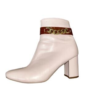 ankle booties cream/light pink chain ankle detail side zip chunky heel SZ 8.5